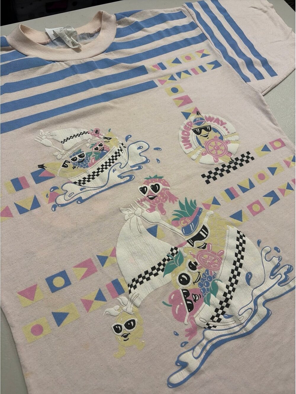 Vintage Spumoni by Franko Nautical Fruit AOP T-Shirt Pastel Striped L